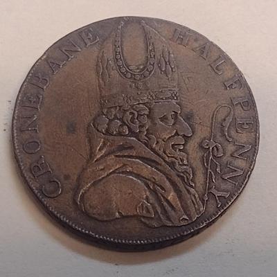 Rare 1789 Cronebane Irish Half Penny Associated Irish Miners Copper Token 'Payable at Clougher or Dublin' Inscribed on Edge (85)