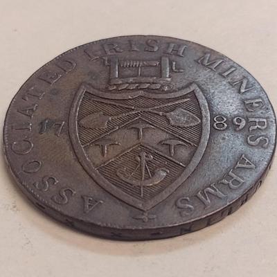 Rare 1789 Cronebane Irish Half Penny Associated Irish Miners Copper Token 'Payable at Clougher or Dublin' Inscribed on Edge (85)