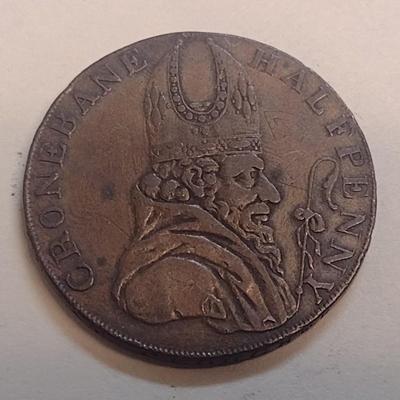 Rare 1789 Cronebane Irish Half Penny Associated Irish Miners Copper Token 'Payable at Clougher or Dublin' Inscribed on Edge (85)