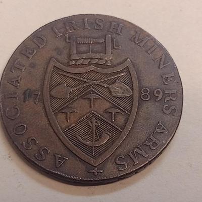 Rare 1789 Cronebane Irish Half Penny Associated Irish Miners Copper Token 'Payable at Clougher or Dublin' Inscribed on Edge (85)