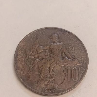 1907 French 10 Centimes Dupuis Bronze Coin (86)