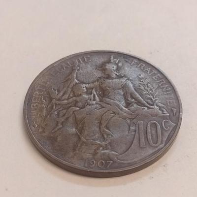 1907 French 10 Centimes Dupuis Bronze Coin (86)