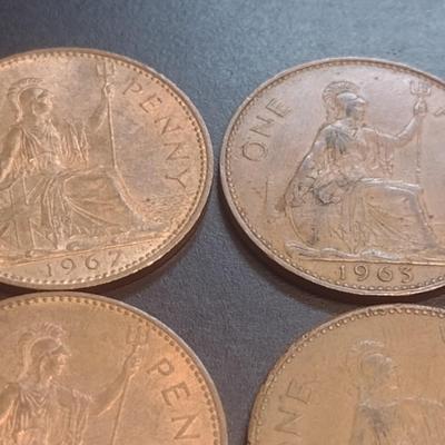 Set of Four 1960's Era Dei Gratia Regina Bristish One Penny Bronze Coins (89)