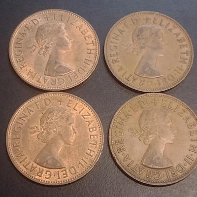 Set of Four 1960's Era Dei Gratia Regina Bristish One Penny Bronze Coins (89)