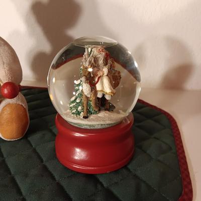 MUSICAL SANTA SNOW GLOBE & A TEDDY BEAR