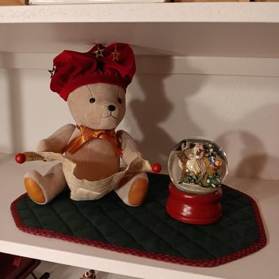 MUSICAL SANTA SNOW GLOBE & A TEDDY BEAR