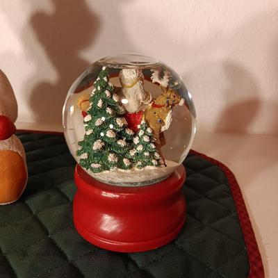 MUSICAL SANTA SNOW GLOBE & A TEDDY BEAR