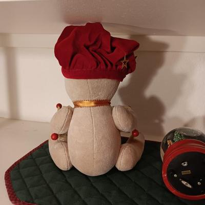 MUSICAL SANTA SNOW GLOBE & A TEDDY BEAR
