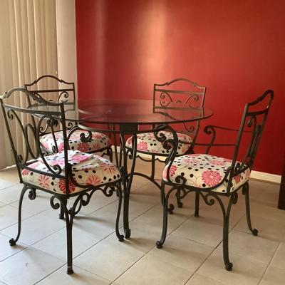 K701 Wrought Iron Glass Top Table and Four Chairs
