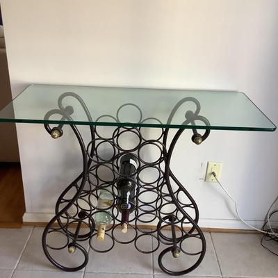K704 Wrought Iron Glass Top Wine Rack