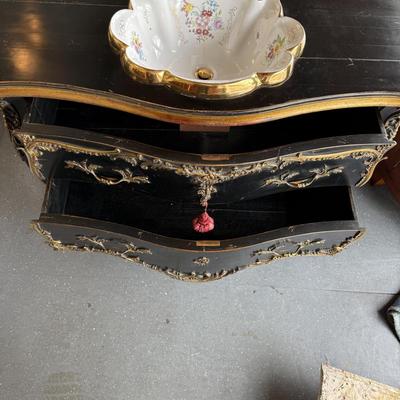 610 Louis XV Style Ebonised Vanityw/Porcelain Hand-Painted Sink