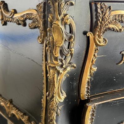 610 Louis XV Style Ebonised Vanityw/Porcelain Hand-Painted Sink