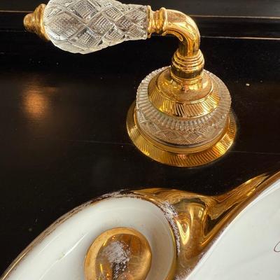 610 Louis XV Style Ebonised Vanityw/Porcelain Hand-Painted Sink
