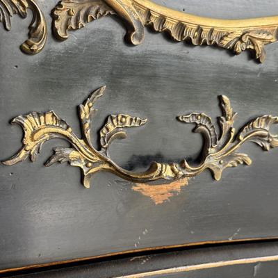 610 Louis XV Style Ebonised Vanityw/Porcelain Hand-Painted Sink