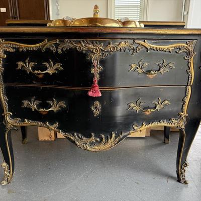 610 Louis XV Style Ebonised Vanityw/Porcelain Hand-Painted Sink