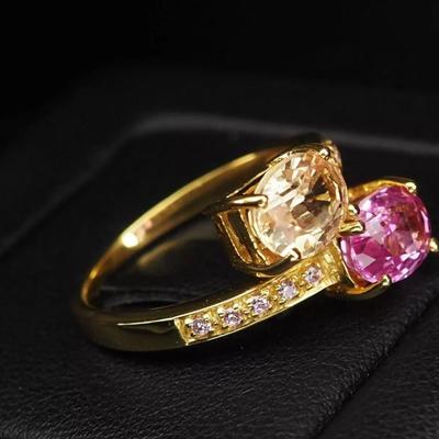 Gorgeous Multi Color Sapphire 3.90Ct 925 Sterling Silver 24K Gold Plated Ring