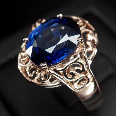 Delicate Royal Blue Sapphire 6.65Ct 925 Sterling Silver White Gold Plated Ring