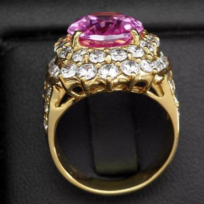 Luxurious Fuchsia Pink Tourmaline 9Ct 925 Sterling Silver 24K Gold Vermeil Ring