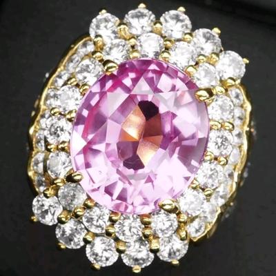 Luxurious Fuchsia Pink Tourmaline 9Ct 925 Sterling Silver 24K Gold Vermeil Ring