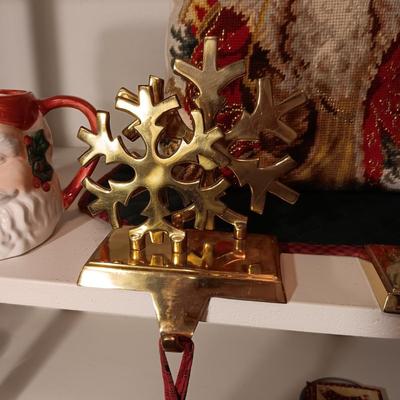 ROYAL DOULTON MUG, STOCKINGS AND HOLDERS PLUS A NEEDLE POINT STYLE PILLOW