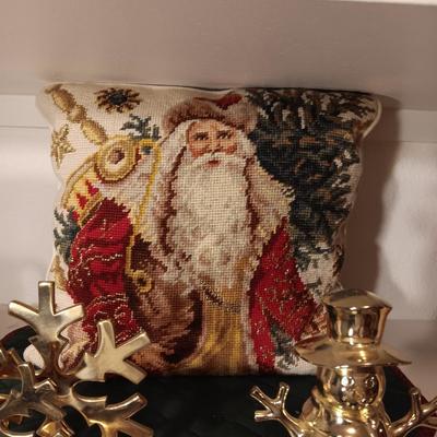 ROYAL DOULTON MUG, STOCKINGS AND HOLDERS PLUS A NEEDLE POINT STYLE PILLOW
