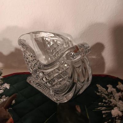 VERY NICE BIRD FLORAL PICKS AND A GLASS SLEIGH