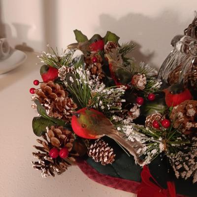 VERY NICE BIRD FLORAL PICKS AND A GLASS SLEIGH