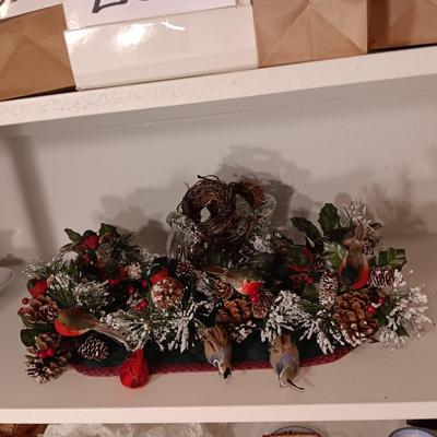 VERY NICE BIRD FLORAL PICKS AND A GLASS SLEIGH