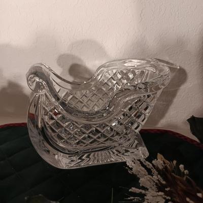 VERY NICE BIRD FLORAL PICKS AND A GLASS SLEIGH