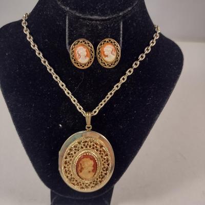 Cameo Locket Necklace and Earring Set (#11)