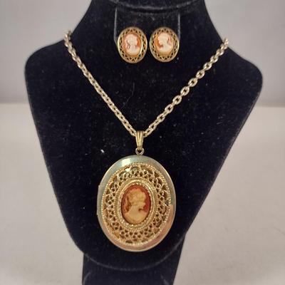 Cameo Locket Necklace and Earring Set (#11)