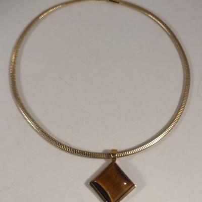Necklace and Earring Set- Gold Tone with Tiger's Eye (#12)