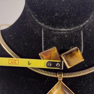 Necklace and Earring Set- Gold Tone with Tiger's Eye (#12)