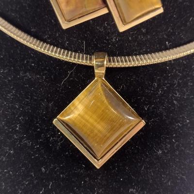 Necklace and Earring Set- Gold Tone with Tiger's Eye (#12)