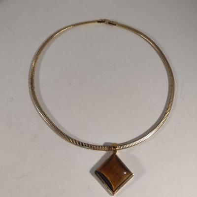Necklace and Earring Set- Gold Tone with Tiger's Eye (#12)