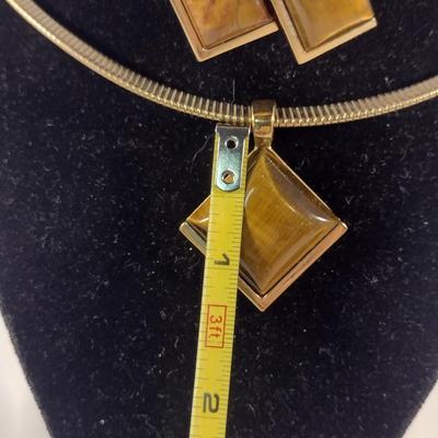 Necklace and Earring Set- Gold Tone with Tiger's Eye (#12)