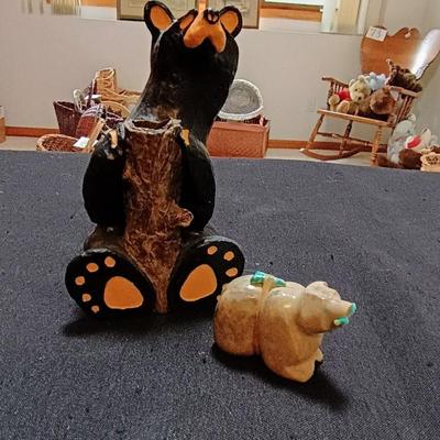 BEARFOOTS BEAR CANDLE HOLDER AND A SIGNED BEAR WITH TURQUOISE ACCENTS