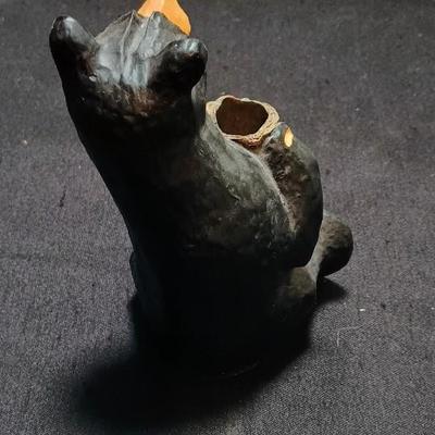BEARFOOTS BEAR CANDLE HOLDER AND A SIGNED BEAR WITH TURQUOISE ACCENTS