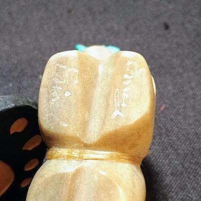 BEARFOOTS BEAR CANDLE HOLDER AND A SIGNED BEAR WITH TURQUOISE ACCENTS