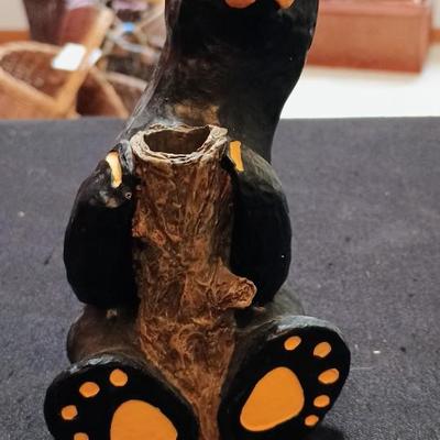 BEARFOOTS BEAR CANDLE HOLDER AND A SIGNED BEAR WITH TURQUOISE ACCENTS
