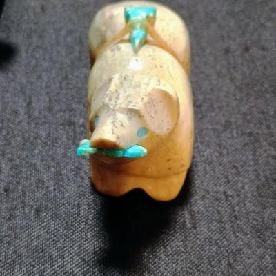 BEARFOOTS BEAR CANDLE HOLDER AND A SIGNED BEAR WITH TURQUOISE ACCENTS