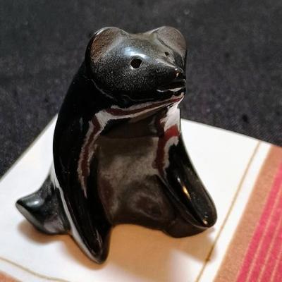 2 BEAR FETISHES, BLACK BEAR SIGNED JOO POBI SANTA CLARA PUEBLO, 2ND BEAR SIGNED BC ZUNI
