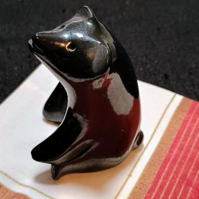 2 BEAR FETISHES, BLACK BEAR SIGNED JOO POBI SANTA CLARA PUEBLO, 2ND BEAR SIGNED BC ZUNI