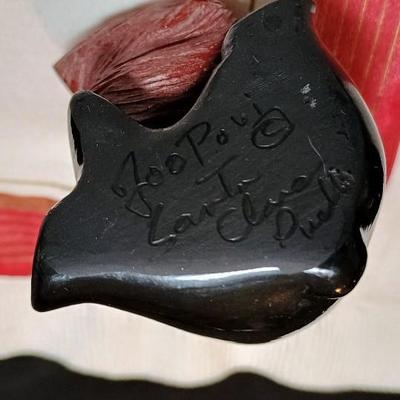 2 BEAR FETISHES, BLACK BEAR SIGNED JOO POBI SANTA CLARA PUEBLO, 2ND BEAR SIGNED BC ZUNI