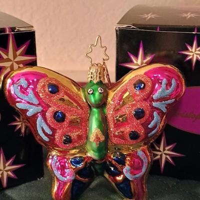 2 CHRISTOPHER RADKO BUTTERFLY ORNAMENTS