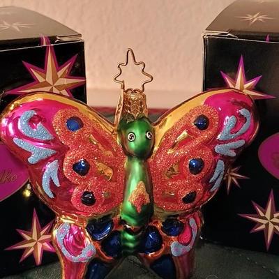2 CHRISTOPHER RADKO BUTTERFLY ORNAMENTS