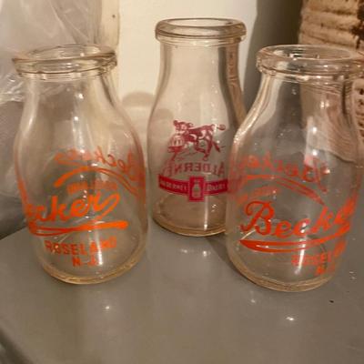 Vintage halfpint glass milk bottles