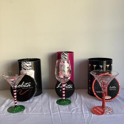 K708 Set of 3 Handpainted Lolita Martini and Wine Glasses