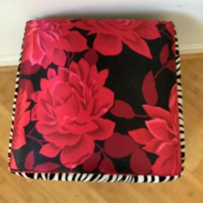 LR715 Floral, Striped, Red Upholstered Footstool