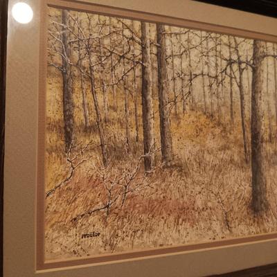 OIL PAINTING OF TEEPEES BY CG BLAYLOCK AND "TREE TRUNKS IN FALL GRASSES" BY PROCTOR